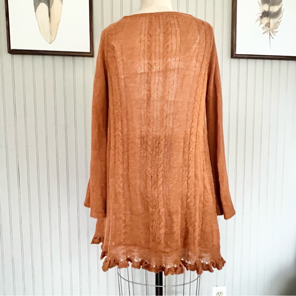 Free People Found My Friend Open Knit Waterfall Sweater Honey Rust - Picture 5 of 10